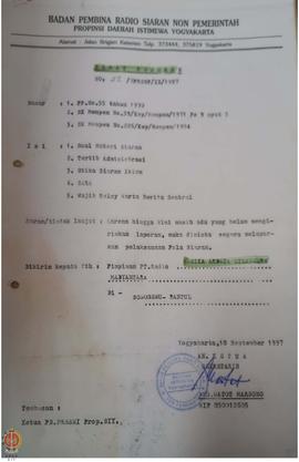 Surat teguran Nomor : 22/BPRSNP/IX1997 dari Sekretaris yang bertindak atas nama Ketua Badan Pembi...