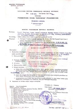 Keputusan Menteri Penerangan Republik Indonesia Nomor : 0214/SK/DPHM/SIT/1966 tentang pemberian i...
