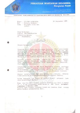 Surat dari  Pengurus Pusat Persatuan Wartawan Indonesia kepada Pemimpin Redaksi Surat Kabar Haria...