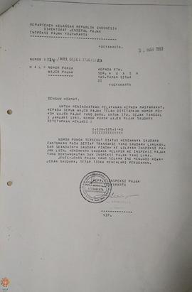 Surat dari Kepala Inspeksi Pajak Yogyakarta kepada Saudara Kuasa Yayasan Tamansiswa di Yogyakarta...