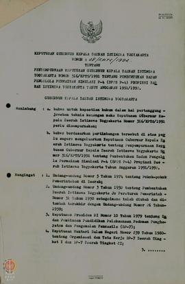 Surat   Gubernur   Kepala   Daerah   Istimewa   Yogyakarta   No. 28/KPTS/1992 tentang Penyempurna...