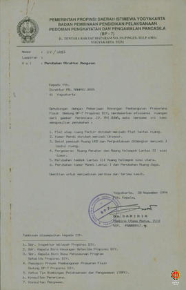 Surat dari Kepala BP 7 Provinsi DIY kepada Direktur PB. Rahayu perihal pekerjaan pemborongan Pemb...