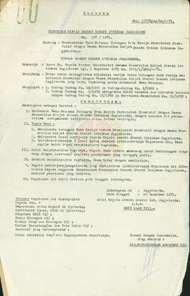 Keputusan KDH DIY No. 337/1971 tentang Pembentukan Team Perumus Hubungan Tata Kerja Pem. Eksekuti...