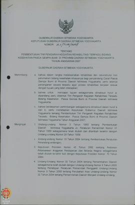 Surat Keputusan Gubernur Daerah Istimewa Yogyakarta Nomor : 11.1/Tim/2007 tentang Pembentukan Tim...