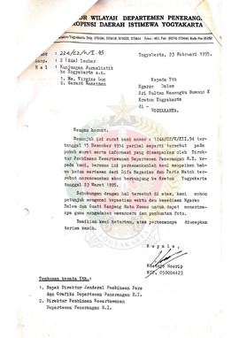 Berkas Surat Bulan Februari 1995 perihal Kunjungan Jurnalistik atas nama Ms. Virgine Luc dan Gera...