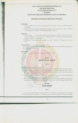Surat Keputusan Menteri Penerangan Republik Indonesia Nomor : .22 B/KEP/ MENPEN/1972 tentang Pera...
