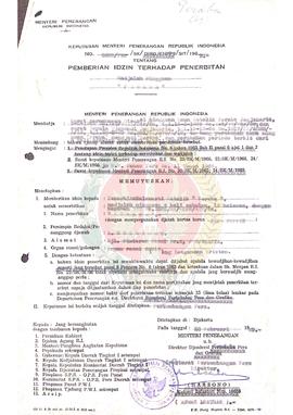 Keputusan Menteri Penerangan Republik Indonesia Nomor : 0205/Per/SK/DIRDJEN PPG/SIT/1966 tentang ...