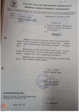 Surat dari Kepala Bagian Umum Kantor Wilayah Departemen Penerangan Daerah Istimewa Yogyakarta kep...