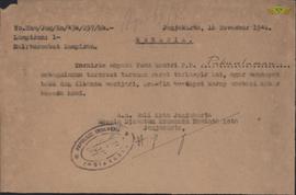Kapala Djawatan Keamanan Haminte Kota Jogjakarta, kepada Mantri PP tanggal  16 Nopember 1948, ten...