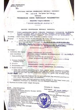 Keputusan Menteri Penerangan Republik Indonesia Nomor : 0208/SK/DPHM/SIT/1966 tentang Pemberian I...