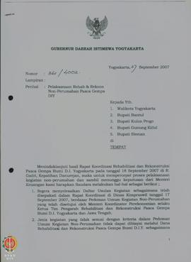 Surat dari Gubernur Daerah Istimewa Yogyakarta kepada Walikota Yogyakarta, dan kawan-kawan mengen...