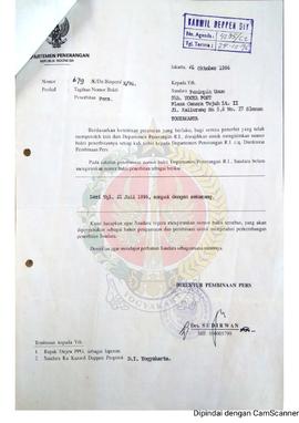 Surat dari Direktur Utama Pembinaan Pers Departemen Penerangan Republik Indoesia kepada Pemimpin ...