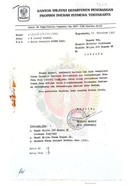 Surat dari Kepala Kantor Wilayah Departemen Penerangan Daerah Istimewa Yogyakarta kepada Saudara ...