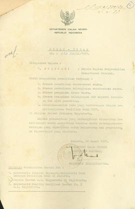 Surat tugas untuk mengadakan penelitian terhadap barang/surat-surat Pemilu 1977
