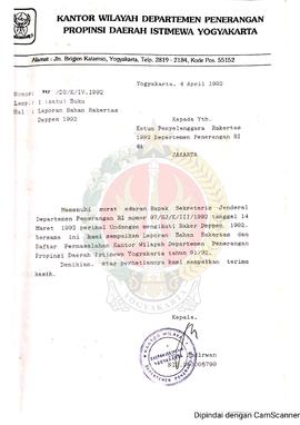 Laporan Bahan Rapat Kerja Terbatas Departemen Penerangan Republik Indonesia tahun 1992 dari Kanto...