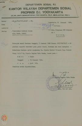 Surat dari Kepala Sasana Tresna Werdha, Pakem, Sleman tertanggal 7 Januari 1988, ditujukan kepada...