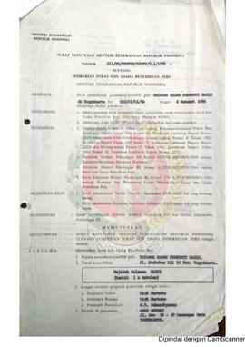 Surat Keputusan Menteri Penerangan Republik Indonesia Nomor :  213/SK/MENPEN/ SIUPP/D.1/1986 tent...