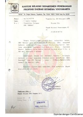 Surat dari Kepala Kantor Wilayah Departemen Peneragan Daerah Istimewa Yogyakarta kepada Menteri P...