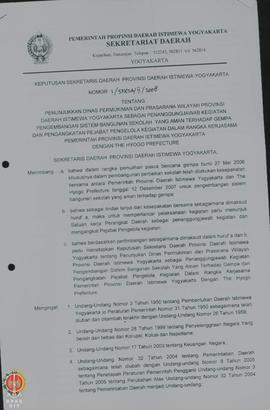 Surat Keputusan Sekretaris Daerah Provinsi Daerah Istimewa Yogyakarta Nomor : 1/SEKDA/II/2008 ten...