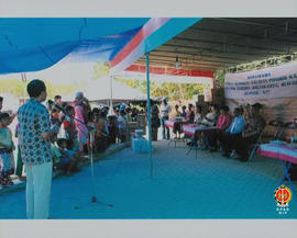 Penyampaian sambutan pada acara penyerahan bantuan kepada korban gempa kerjasama  dari Yogya Bang...