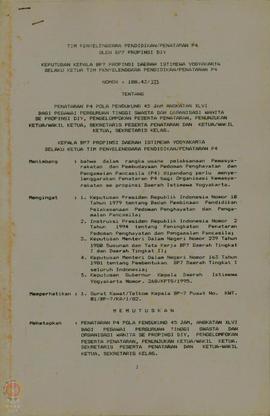 Surat Keputusan Kepala BP-7 Propinsi DIY tentang Penataran P-4 Pola Pendukung 45 Jam Angkatan XLV...