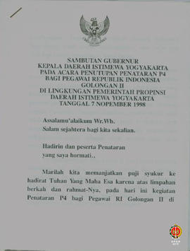 Teks Sambutan Gubernur Kepala Daerah Istimewa Yogyakarta pada acara penutupan penataran P4 bagi P...