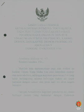 Sambutan Gubernur Kepala Dearah Istimewa Yogyakarta pada Penutupan Penataran P4 bagi Pegawai RI G...