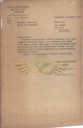 Surat dari Yayasan Rarajongrang kepada Sdr. Hermin d/a APH Yogyakarta tanggal 25 Agustus 1969 ten...