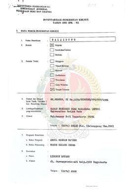 Berkas Data Inventarisasi Penerbitan Khusus tahun 1992 (IPK-92) Departemen Penerangan Republik In...