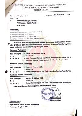 Surat dari Kepala Kantor Departemen Penerangan Kotamadya Yogyakarta kepada Pimpinan Redaksi Surat...