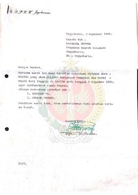 Surat dari GBPH H. Joyokusumo kepada Kepala Kantor Wilayah Departemen Penerangan Provinsi Daerah ...