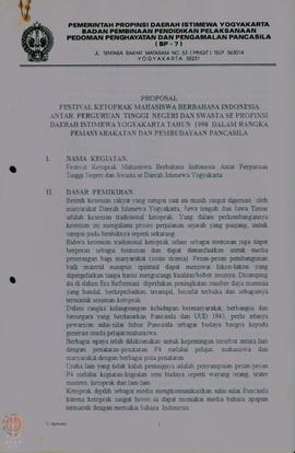 Proposal dan ketentuan festival ketoprak mahasiswa berbahasa Indonesia antar Perguruan Tinggi se ...