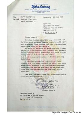 Surat dari Direktur Utama PT. Djaka Lodang Pers kepada Direktur Jenderal Pembinaan Pers dan Grafi...