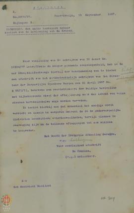 Surat dari Kepala Irigasi Afdeeling  Serajoe No. 3908/N2 tertanggal 15 September 1927 ditujukan k...