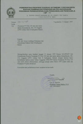Berkas surat perihal permohonan peserta Penataran P-4 Pola Pendukung 120 Jam atas nama Jakian Sim...