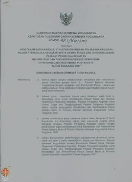 Surat Keputusan Gubernur Daerah Istimewa Yogyakarta Nomor : 45.1/KEP/2007 tentang Penetapan Satua...