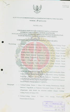 Keputusan Gubernur Kepala Daerah Istimewa Yogyakarta nomor: 181/KPTS/1998 tentang perubahan Keput...