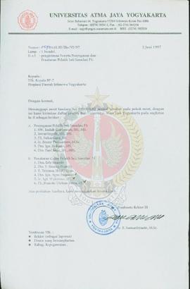 Surat dari Pembantu Rektor III Universitas Atma Jaya Yogyakarta kepada Kepala BP-7 Provinsi Daera...