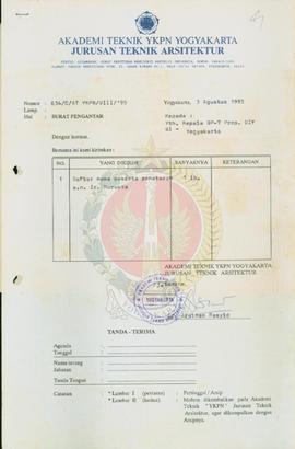 Surat dari Pj. Direktur Akademi Teknik YKPN Yogyakarta Jurusan Teknik Arsitektur kepada Kepala BP...