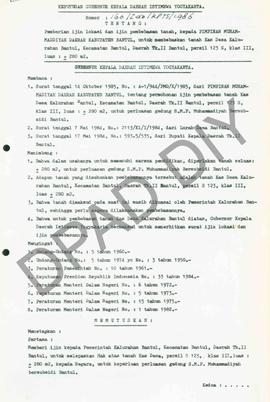 Surat Keputusan Gubernur Kepala Daerah Istimewa Yogyakarta             Nomor: 160/Idz/KPTS/1986 t...