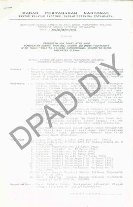 Surat Keputusan Kepala Kantor Wilayah Badan Pertanahan Nasional Provinsi DIY. No : 722/SK / HP / ...