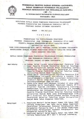Keputusan kepala BP-7 Daerah Istimewa Yogyakarta Nomer : 188.43/927 tentang Pembentukan Tim Penye...