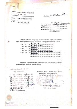 Surat undangan Bupati Kepala Daerah Tingkat II Bantul No. 138/ Um.02/ 860/ 1983 tanggal 4 April 1...