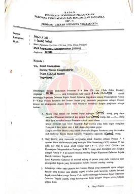 Berkas Surat dari Pelaksana Harian (Plh)  Kepala BP-7 Daerah Istimewa Yogyakarta kepada Seksi Kew...