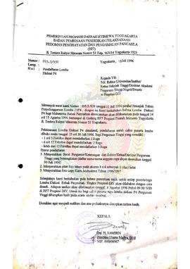 Surat dari Kepala BP-7 Pemerintah Provinsi Daerah Istimewa Yogyakarta kepada Rektor Universitas/I...