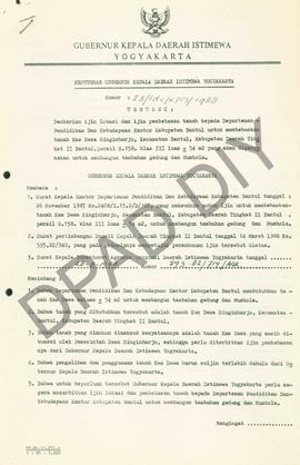 Surat Keputusan Gubernur Kepala Daerah Istimewa Yogyakarta Nomor : 25/Idz/KPTS/1988 tentang pembe...