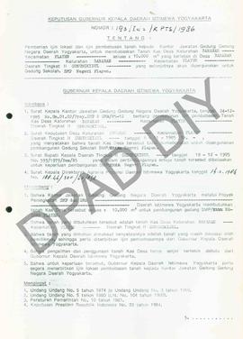 Surat Keputusan Gubernur Kepala Daerah Istimewa Yogyakarta  Nomor : 193/ldz/KPTS/1986 tentang pem...