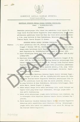 Surat Keputusan Gubernur Kepala Daerah Istimewa Yogyakarta No. 14/KPTS/ILP/1987 tentang pemberian...