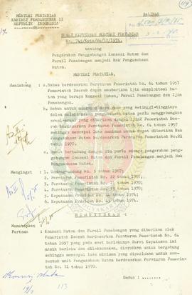 SK Menteri Pertanian No.745/Kpsts/Um/12/1974. Pengarahan penggabungan konsensi hutan dan persil p...