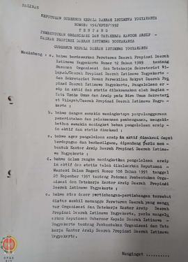 Keputusan Gubernur Kepala Daerah Istimewa Yogyakarta nomor : 156/KPTS/1992 tentang pembentukan or...